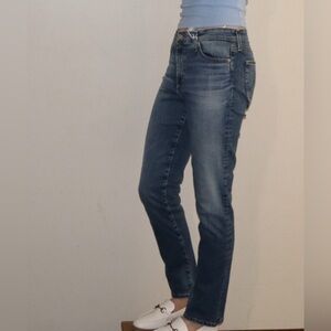Ag Adriano Goldschmied Women's Straight Leg Mid-Blue Jeans